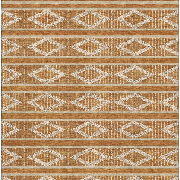 HomeRoots 10' X 14' Stylish Rust and Ivory Geometric Area Rug - Washable, UV-Protected, Perfect for Family Spaces! 680807
