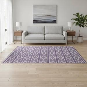 HomeRoots 5' X 8' Purple and Ivory Geometric Washable Area Rug - Stain-Resistant, UV Protected, Pet-Friendly! 680809