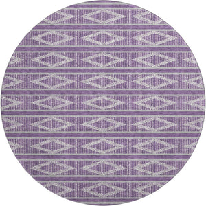 HomeRoots 8' Purple and Ivory Geometric Round Rug - Stylish, Washable, UV-Protected for High-Traffic Spaces 680810