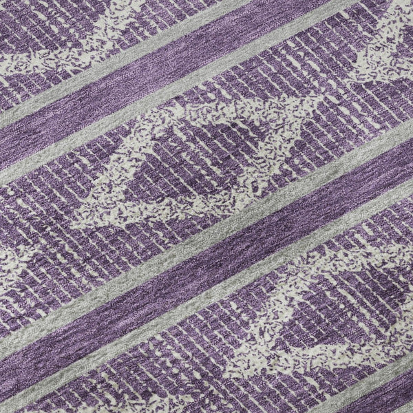 HomeRoots 8' Purple and Ivory Geometric Round Rug - Stylish, Washable, UV-Protected for High-Traffic Spaces 680810
