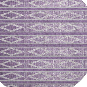 HomeRoots 8' Purple and Ivory Geometric Round Rug - Stylish, Washable, UV-Protected for High-Traffic Spaces 680810