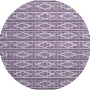 HomeRoots 8' Purple and Ivory Geometric Round Rug - Stylish, Washable, UV-Protected for High-Traffic Spaces 680810