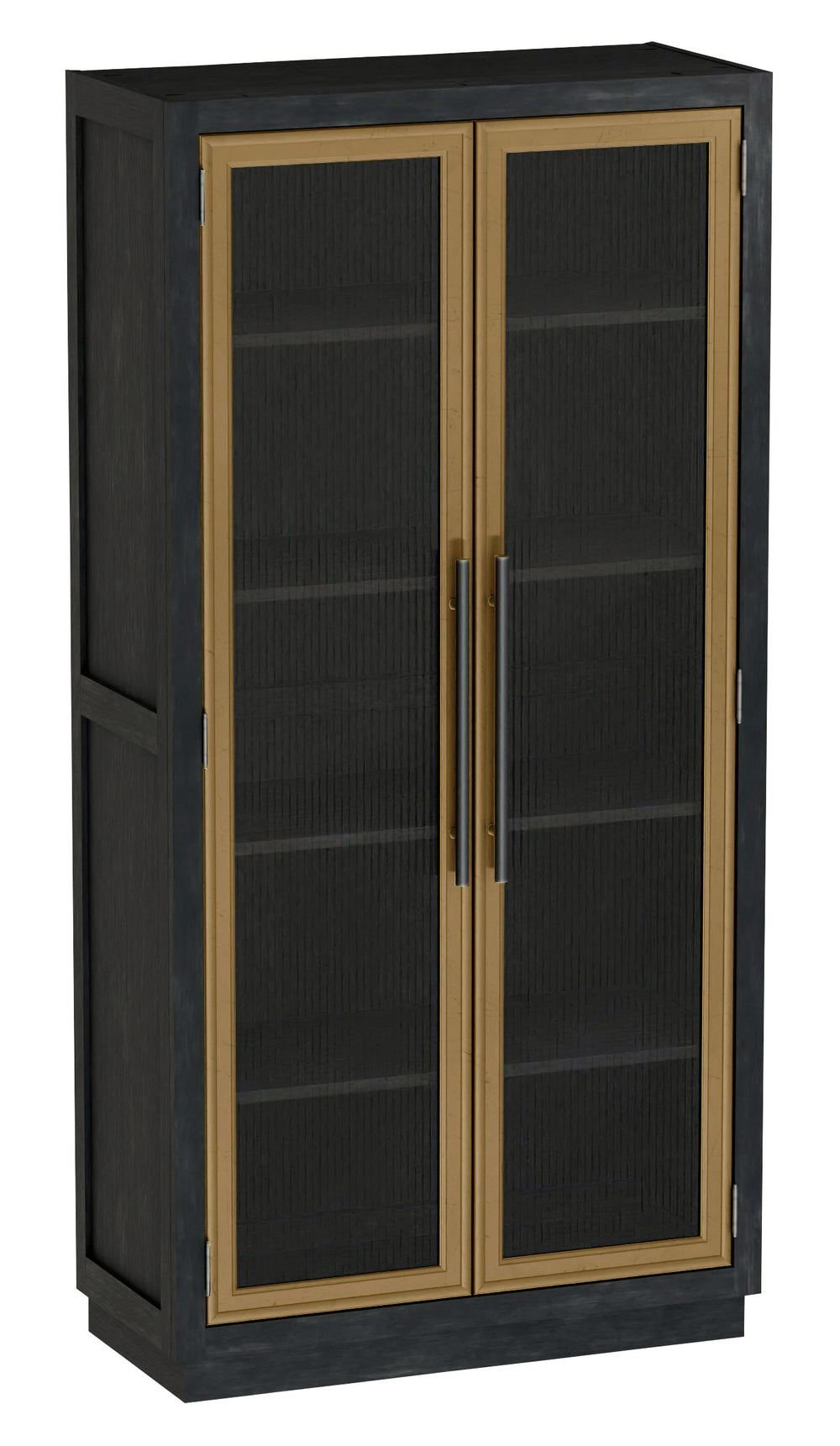 Hekman Furniture 680810 Inara Ii Aged Black Cabinet With Brass Frame, Adjustable Shelves & Reeded Glass Doors Aged Black Inara Storage Cabinet 680810