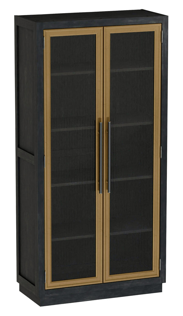 Hekman Furniture 680810 Inara Ii Aged Black Cabinet With Brass Frame, Adjustable Shelves & Reeded Glass Doors Aged Black Inara Storage Cabinet 680810