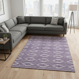 HomeRoots 8' X 10' Stylish Purple and Ivory Geometric Washable Area Rug with UV Protection for Every Room 680811