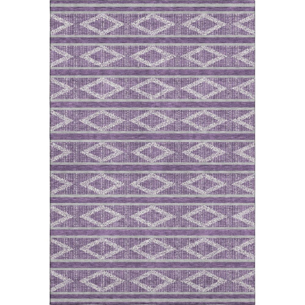 HomeRoots 9' X 12' Purple and Ivory Geometric Washable Area Rug - Stylish, Durable, and UV-Protected Design! 680812