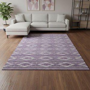 HomeRoots 10' X 14' Purple and Ivory Geometric Washable Area Rug - Durable, Stain-Resistant, UV Protected Elegance 680813