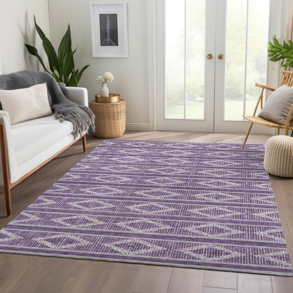 HomeRoots 10' X 14' Purple and Ivory Geometric Washable Area Rug - Durable, Stain-Resistant, UV Protected Elegance 680813