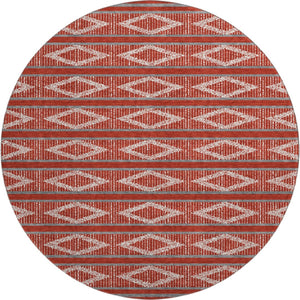 HomeRoots 8' Red And Ivory Geometric Round Rug - Washable, UV Protected, Stylish & Durable for High-Traffic Areas 680816
