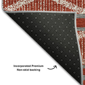 HomeRoots 8' Red And Ivory Geometric Round Rug - Washable, UV Protected, Stylish & Durable for High-Traffic Areas 680816