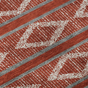 HomeRoots 8' Red And Ivory Geometric Round Rug - Washable, UV Protected, Stylish & Durable for High-Traffic Areas 680816