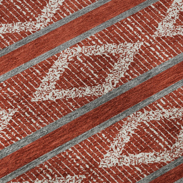 HomeRoots 8' Red And Ivory Geometric Round Rug - Washable, UV Protected, Stylish & Durable for High-Traffic Areas 680816