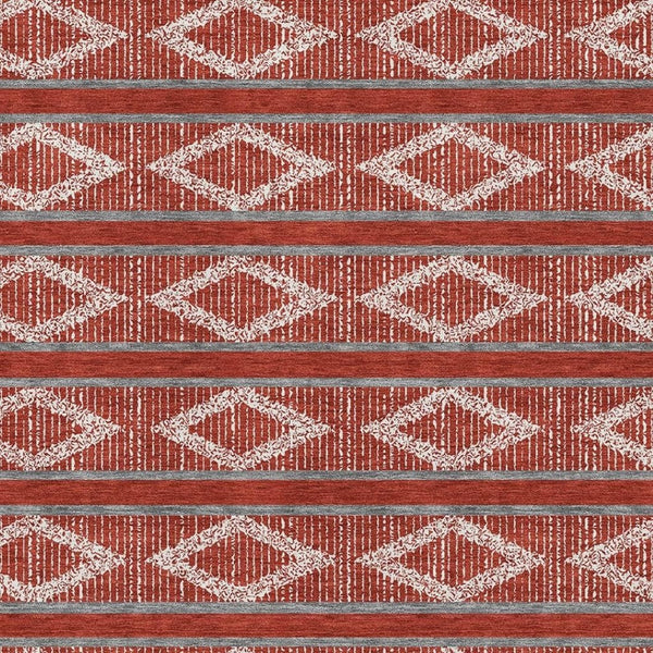 HomeRoots 8' X 10' Red and Ivory Geometric Washable Area Rug - Durable, Stylish, UV-Protected for High-Traffic Areas 680817