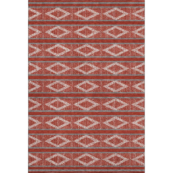 HomeRoots 9' X 12' Red And Ivory Geometric Area Rug - Washable, UV-Protected, Durable for High-Traffic Homes! 680818