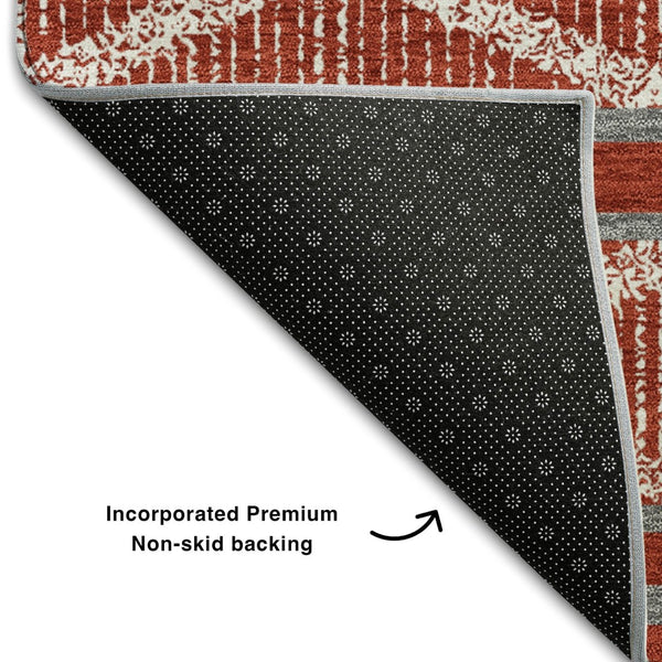 HomeRoots 9' X 12' Red And Ivory Geometric Area Rug - Washable, UV-Protected, Durable for High-Traffic Homes! 680818