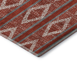 HomeRoots 9' X 12' Red And Ivory Geometric Area Rug - Washable, UV-Protected, Durable for High-Traffic Homes! 680818