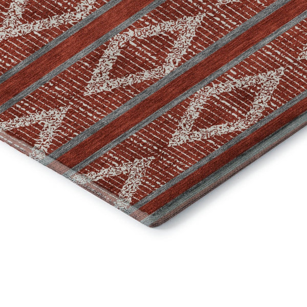 HomeRoots 9' X 12' Red And Ivory Geometric Area Rug - Washable, UV-Protected, Durable for High-Traffic Homes! 680818