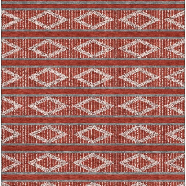 HomeRoots 9' X 12' Red And Ivory Geometric Area Rug - Washable, UV-Protected, Durable for High-Traffic Homes! 680818