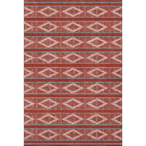 HomeRoots 9' X 12' Red And Ivory Geometric Area Rug - Washable, UV-Protected, Durable for High-Traffic Homes! 680818