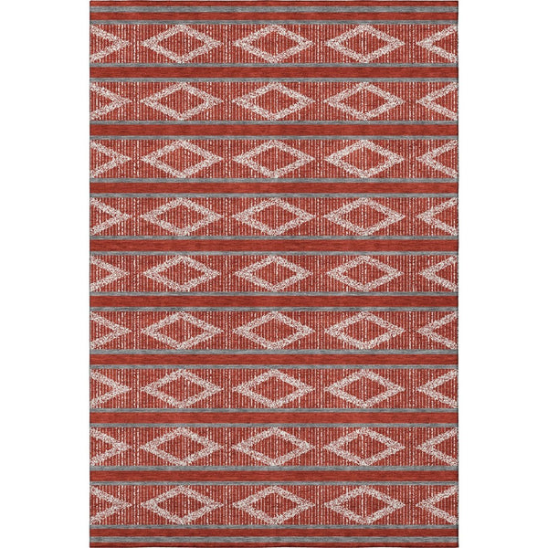 HomeRoots 9' X 12' Red And Ivory Geometric Area Rug - Washable, UV-Protected, Durable for High-Traffic Homes! 680818