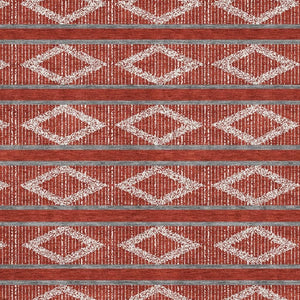 HomeRoots 10' X 14' Washable Red & Ivory Geometric Area Rug with UV Protection for Stylish Home Decor 680819