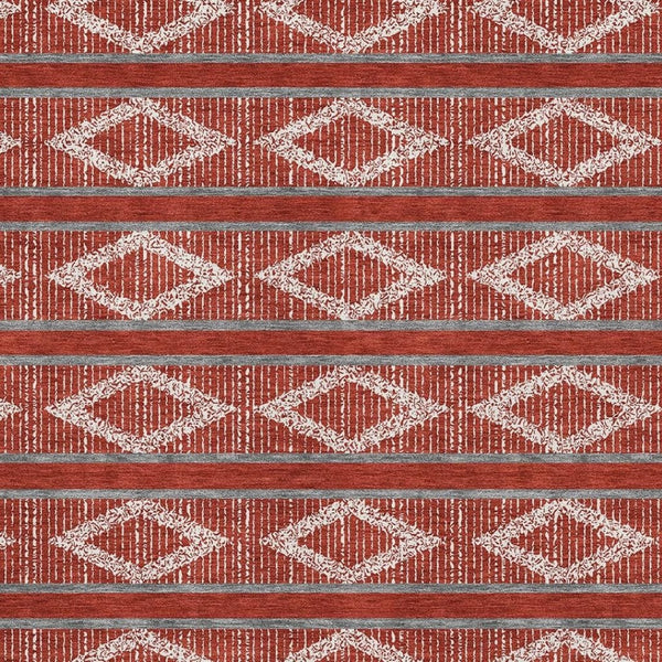 HomeRoots 10' X 14' Washable Red & Ivory Geometric Area Rug with UV Protection for Stylish Home Decor 680819