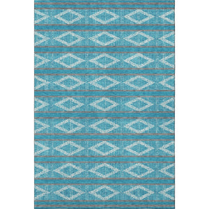HomeRoots 5' X 8' Teal and Ivory Geometric Area Rug – Stylish, Washable, UV-Protected, Perfect for Busy Homes! 680821