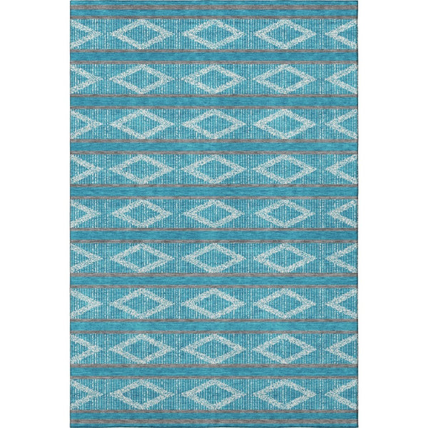 HomeRoots 5' X 8' Teal and Ivory Geometric Area Rug – Stylish, Washable, UV-Protected, Perfect for Busy Homes! 680821