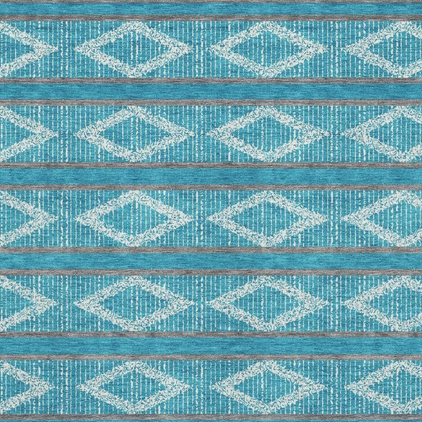 HomeRoots 8' Teal and Ivory Geometric Washable Area Rug - Stylish, Stain-Resistant, UV-Protected, Durable Design 680823