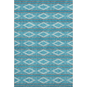 HomeRoots 9' X 12' Teal and Ivory Geometric Area Rug: Stain-Resistant, UV Protected, Perfect for Home Decor 680824