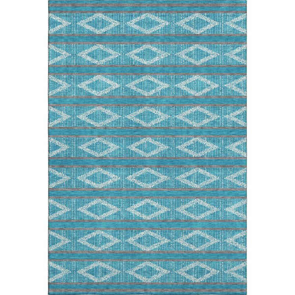 HomeRoots 9' X 12' Teal and Ivory Geometric Area Rug: Stain-Resistant, UV Protected, Perfect for Home Decor 680824