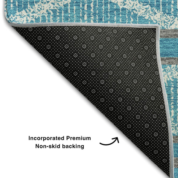 HomeRoots 9' X 12' Teal and Ivory Geometric Area Rug: Stain-Resistant, UV Protected, Perfect for Home Decor 680824