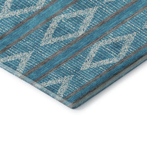 HomeRoots 9' X 12' Teal and Ivory Geometric Area Rug: Stain-Resistant, UV Protected, Perfect for Home Decor 680824