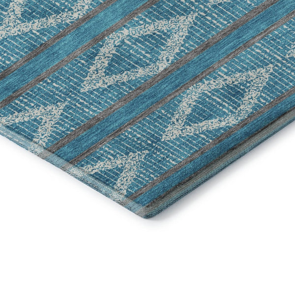 HomeRoots 9' X 12' Teal and Ivory Geometric Area Rug: Stain-Resistant, UV Protected, Perfect for Home Decor 680824