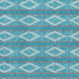 HomeRoots 9' X 12' Teal and Ivory Geometric Area Rug: Stain-Resistant, UV Protected, Perfect for Home Decor 680824
