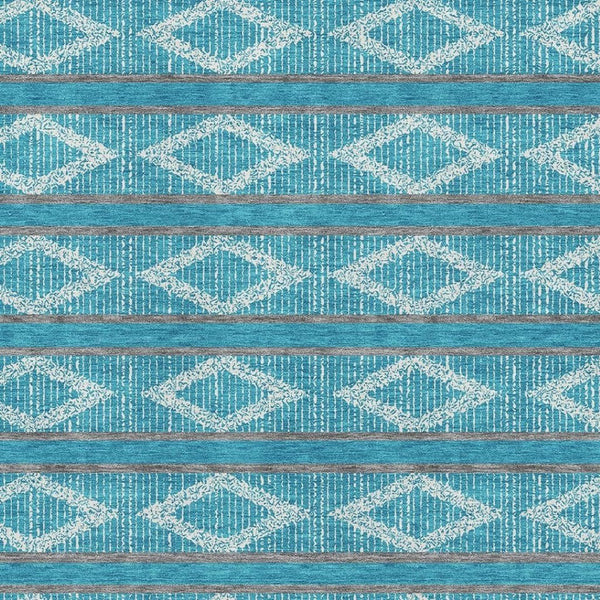 HomeRoots 9' X 12' Teal and Ivory Geometric Area Rug: Stain-Resistant, UV Protected, Perfect for Home Decor 680824