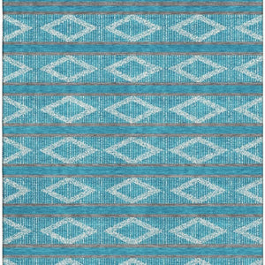HomeRoots 9' X 12' Teal and Ivory Geometric Area Rug: Stain-Resistant, UV Protected, Perfect for Home Decor 680824