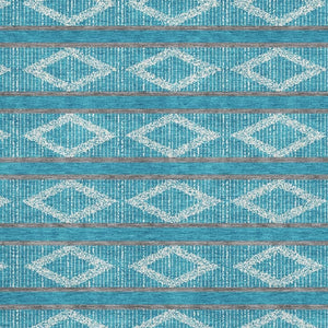 HomeRoots 10' X 14' Teal And Ivory Geometric Area Rug - Washable, UV Protected, Perfect for Modern Spaces! 680825