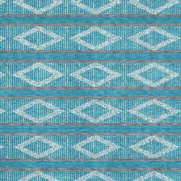 HomeRoots 10' X 14' Teal And Ivory Geometric Area Rug - Washable, UV Protected, Perfect for Modern Spaces! 680825