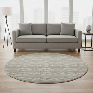 HomeRoots 8' Stylish Washable Round Rug in Taupe & Beige - Durable, UV-Protected with Modern Geometric Design! 680828