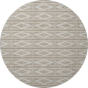 HomeRoots 8' Stylish Washable Round Rug in Taupe & Beige - Durable, UV-Protected with Modern Geometric Design! 680828
