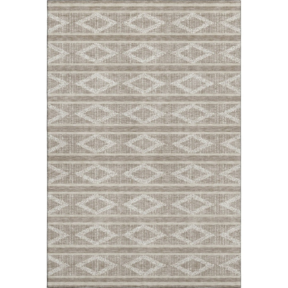 HomeRoots 9' X 12' Taupe & Beige Geometric Area Rug - Washable, UV-Protected, Ideal for High-Traffic Spaces 680830