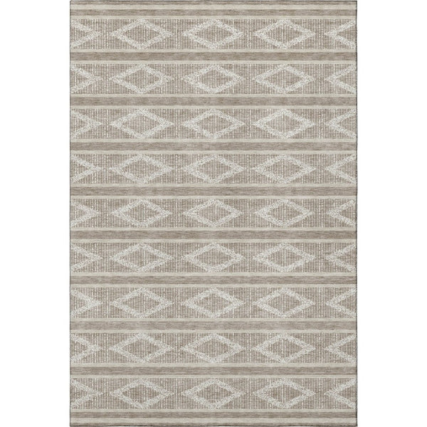 HomeRoots 9' X 12' Taupe & Beige Geometric Area Rug - Washable, UV-Protected, Ideal for High-Traffic Spaces 680830