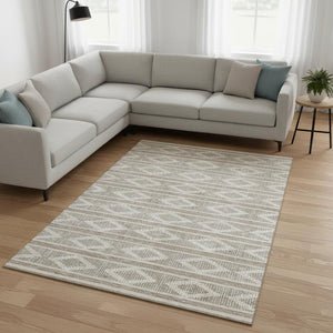 HomeRoots 10' Taupe and Beige Geometric Washable Area Rug - Durable, UV-Protected, Perfect for Modern Spaces 680831