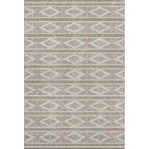 HomeRoots 10' Taupe and Beige Geometric Washable Area Rug - Durable, UV-Protected, Perfect for Modern Spaces 680831