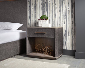 Sunpan Altman Retro-Inspired Nightstand with Faux Leather Frame & Soft-Close Drawers for Stylish Storage