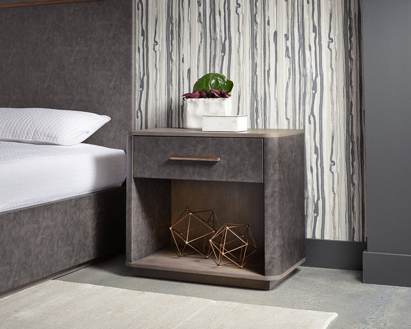 Sunpan Altman Retro-Inspired Nightstand with Faux Leather Frame & Soft-Close Drawers for Stylish Storage