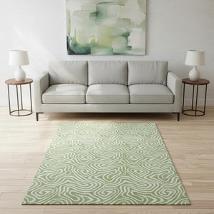 HomeRoots 5' Artichoke Green & Ivory Abstract Area Rug - Washable, UV Protected, Perfect for High-Traffic Rooms 680833