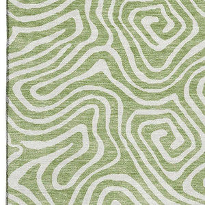 HomeRoots 5' Artichoke Green & Ivory Abstract Area Rug - Washable, UV Protected, Perfect for High-Traffic Rooms 680833