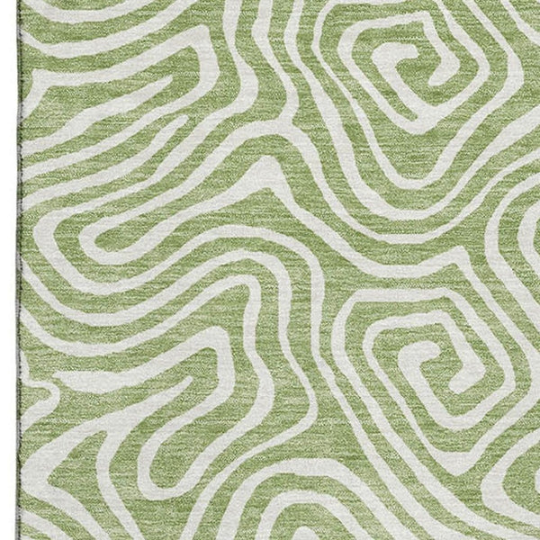HomeRoots 5' Artichoke Green & Ivory Abstract Area Rug - Washable, UV Protected, Perfect for High-Traffic Rooms 680833